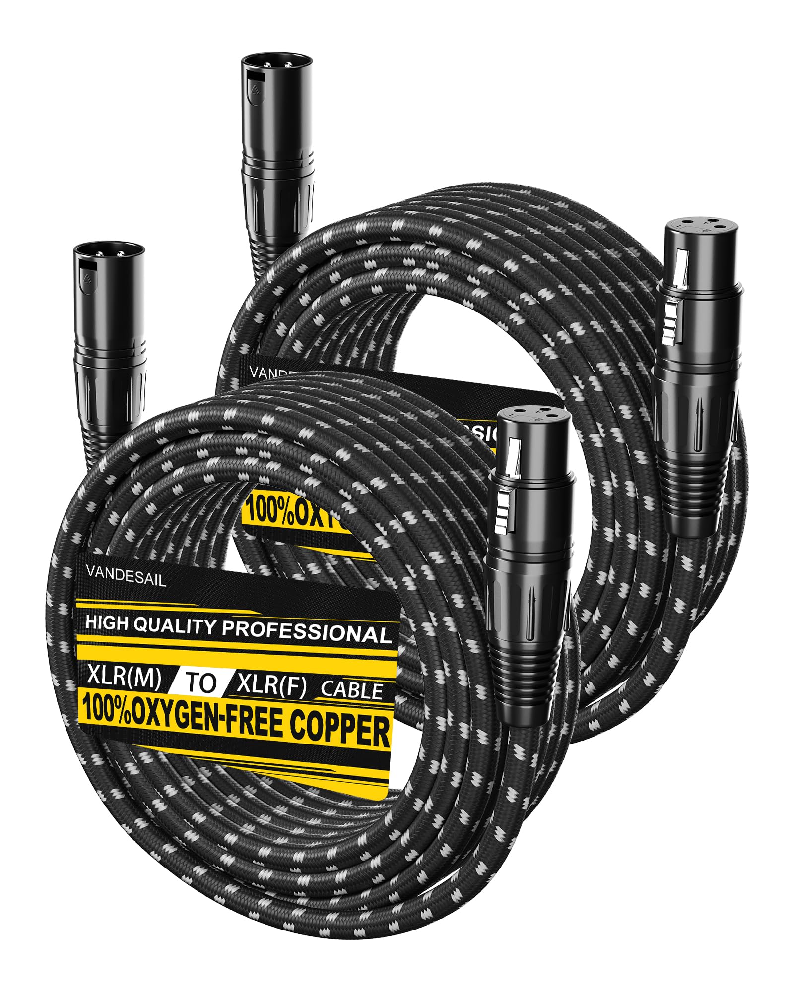 VANDESAIL XLR Cables 25ft 2 Pack, Durable Nylon Braided XLR Microphone Cable, Mi