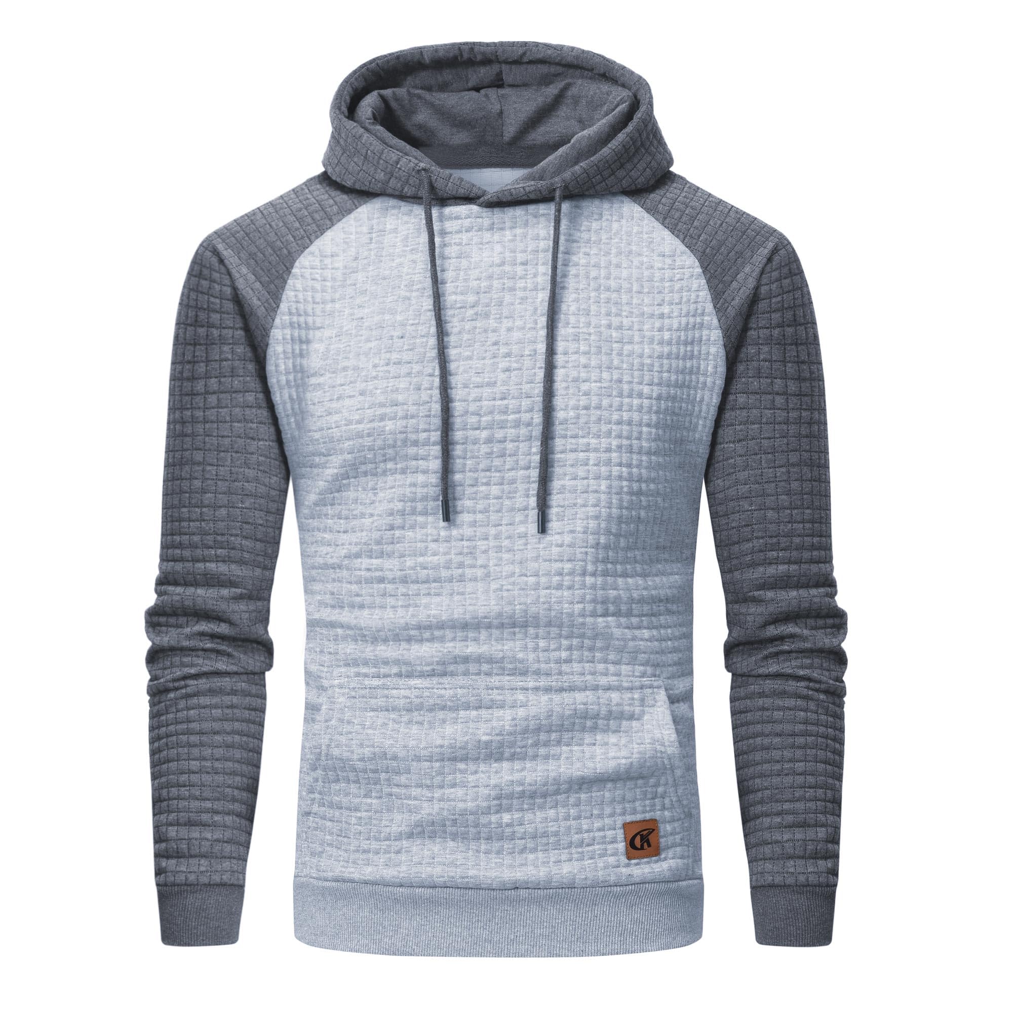 Yundobop Mens Jacquard Long Sleeve Drawstring Hoodie Kanga Pockets Pullover Hood