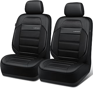 CAR PASS Memory Foam Seat Covers Front, Airy Cool Mesh Thick Car Seat Covers, Leather Car Seat Covers Front Seats Airbag Compatible, Universal Automotive Comfort for Most Cars, Trucks, SUV, Black