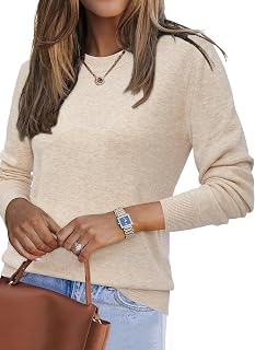 Arach&Cloz Women's Cashmere Blended Elegant Autumn Winter Warm Pullover Knitted Round Neck Pullover Blouse Tops