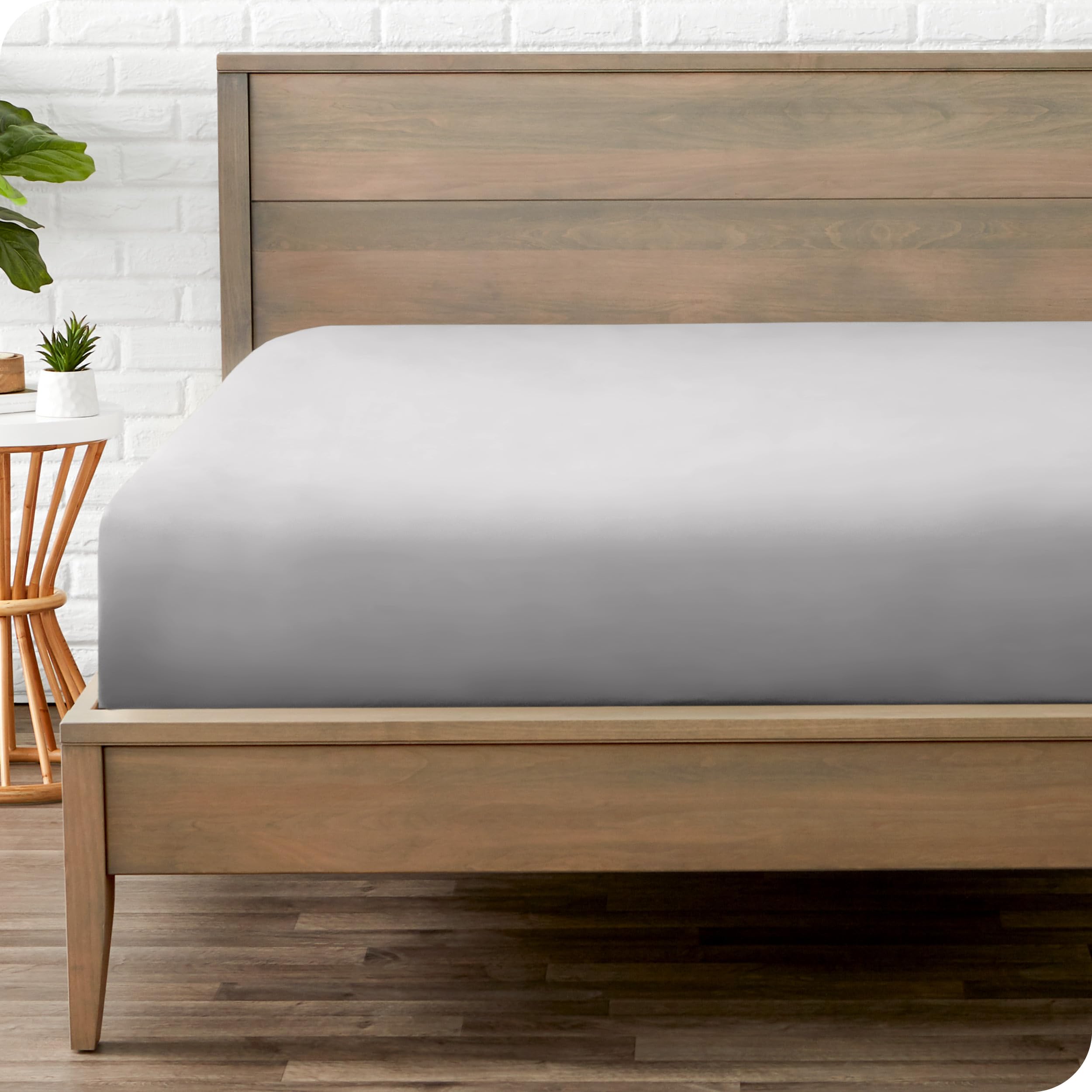 Bare Home Fitted Bottom Sheet - Ultra-Soft (Double, Light Grey)