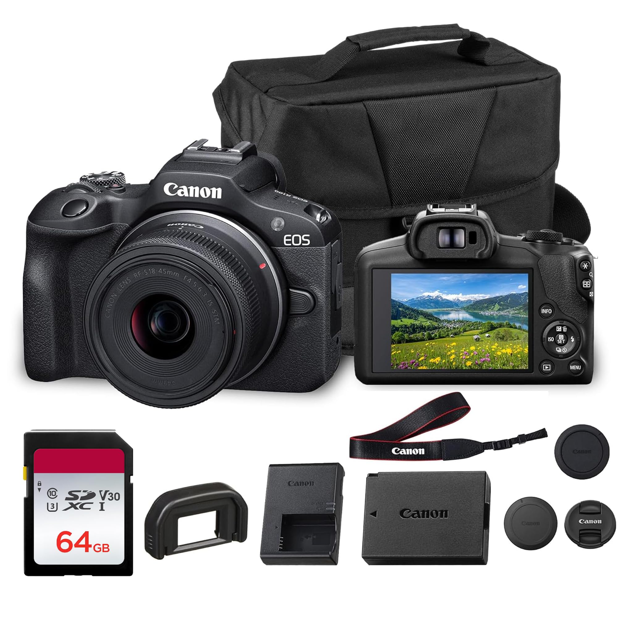 Canon EOS R100 Mirrorless Camera with RF-S 18-45mm Lens Bundle | For Beginners |
