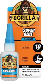 Gorilla Super Glue, All Purpose and Fast Setting, Clear, 20 g | Impact Tough Strength for Projects & Repairs, Dries in 10-45 Seconds, Anti-Clog Cap