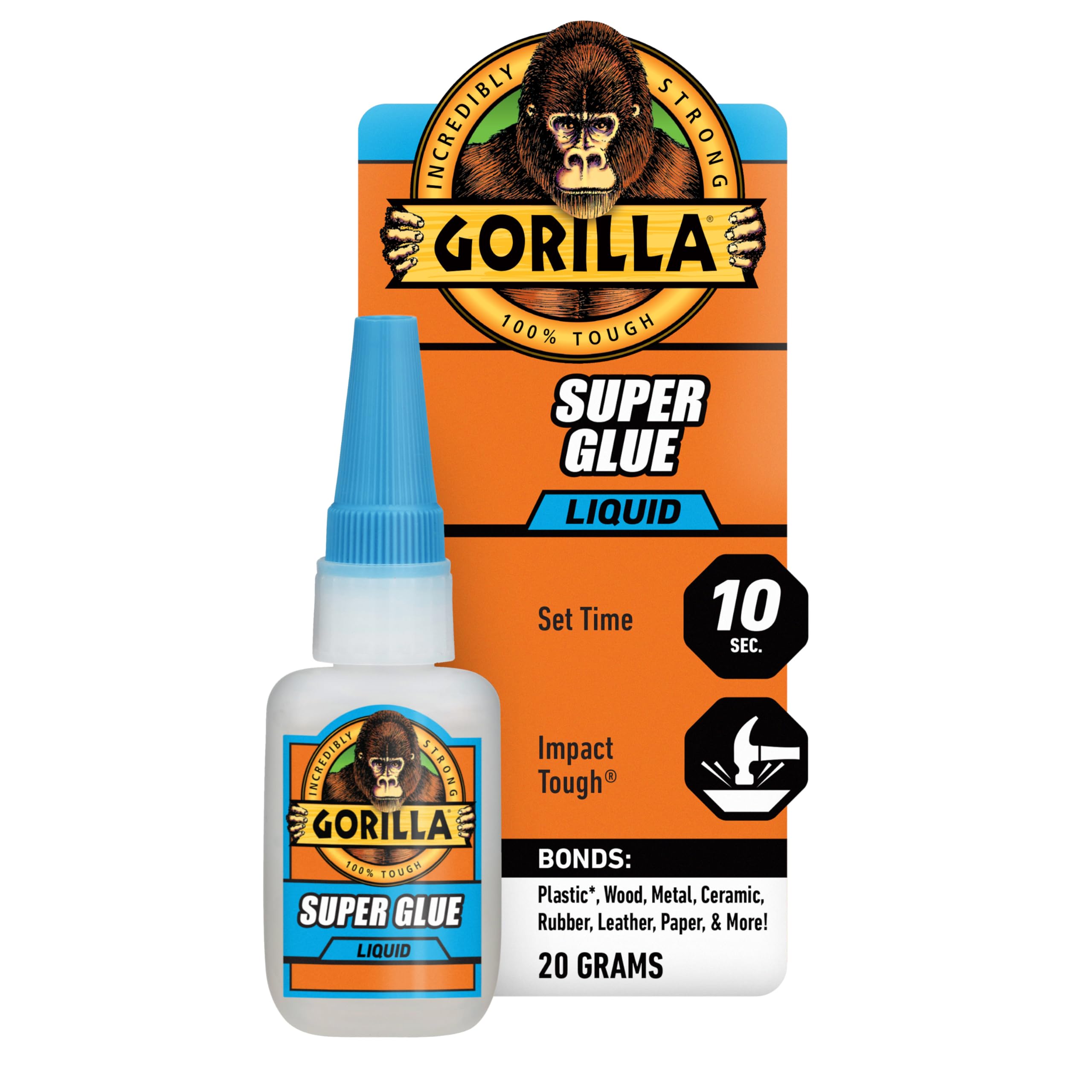 Gorilla Super Glue, All Purpose and Fast Setting, Clear, 20 g | Impact Tough Str