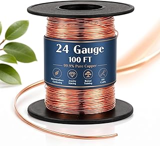 Therwen 100ft 24 Gauge Copper Wire for Jewelry Making, Gardening | Pure Bare Solid Copper Wire for Beading, Christmas DIY Craft, Electroculture, Plants, Science Projects Dead Soft Wire Spool