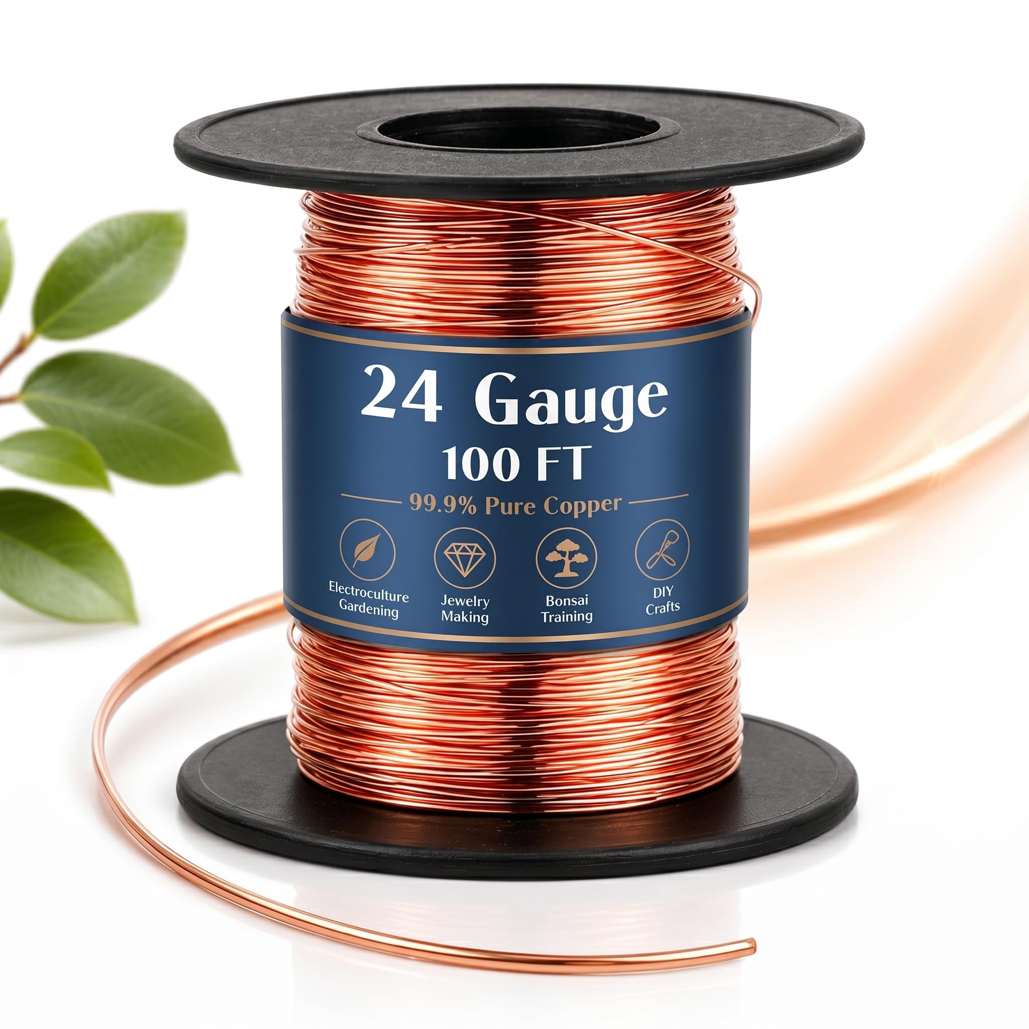 Therwen 100ft 24 Gauge Copper Wire for Jewelry Making, Gardening | Pure Bare Sol