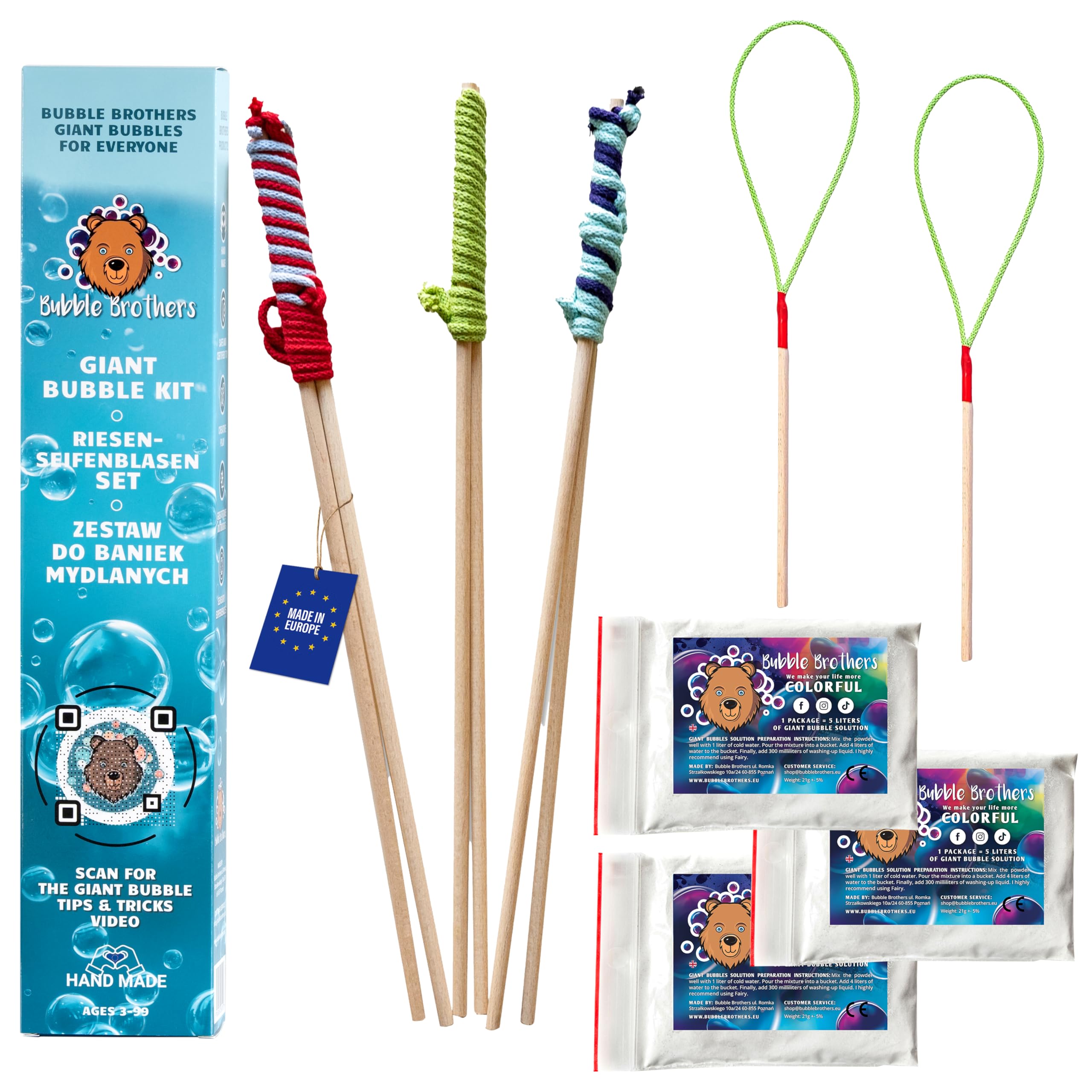 Bubble Brothers Giant Bubble Kit for Kids 5 Bubble Wand and 15 Liters Bubble Mix