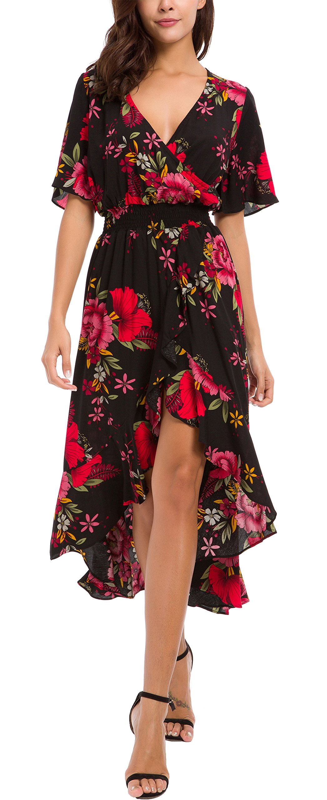 Kormei Robe Longue d'été élégante pour Femme, Style bohème, à Fleurs, pour la Pl