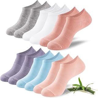 Niofind Bamboo Trainer Socks for Womens & Mens, 6 Pairs, Non Slip No Show