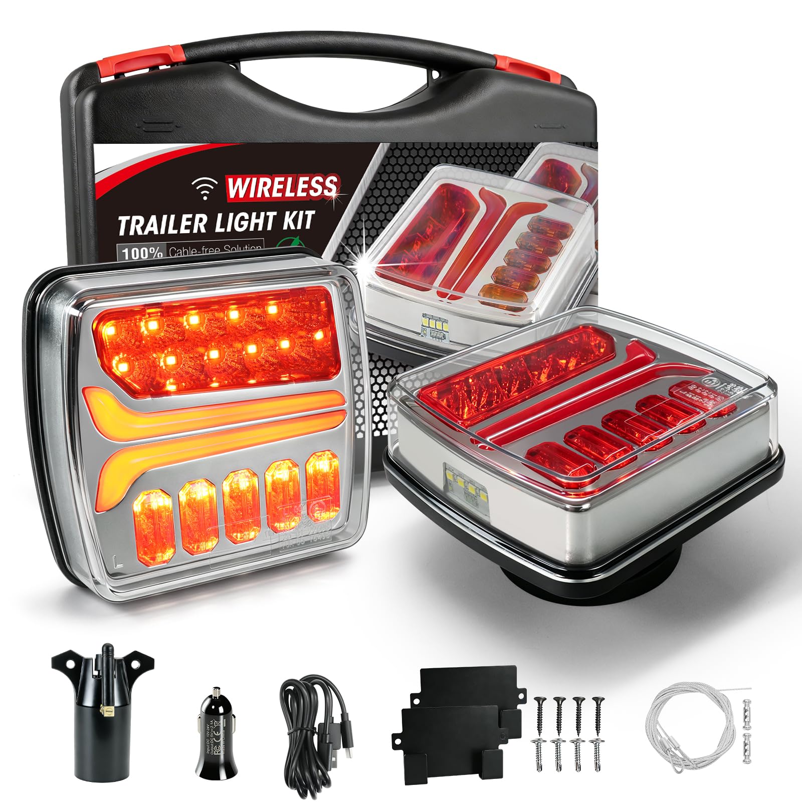 NeaLia CD033 Magnetic Wireless Trailer Lights, LED Tow Light Kit | Rechargeable,