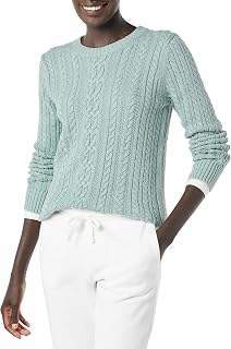 Amazon Essentials Women's Regular Fit Soft Cotton Cable Knit Ribbed Crewneck Sweater