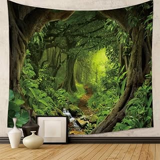 Forest Nature Tapestry Wall Hanging, Green Forest Scenic Decor for Bedroom, Living Room, Yoga Studio, Boho Artistic Wall Art