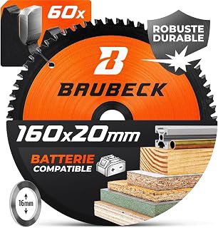 BAUBECK Circular Saw Blade 160 x 20 mm for Cordless Machines | 16 mm Reduction Ring Included | Multi-Materials for Wood, Aluminum, Metal | Fine Cut (160 x 16)