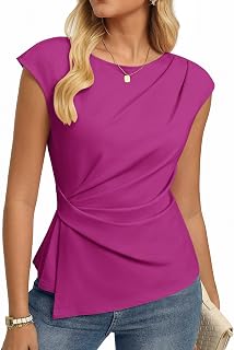 GRACE KARIN Summer Tops for Women Short Sleeve Round Neck Casual Ruched Tunic Blouse Work Shirt