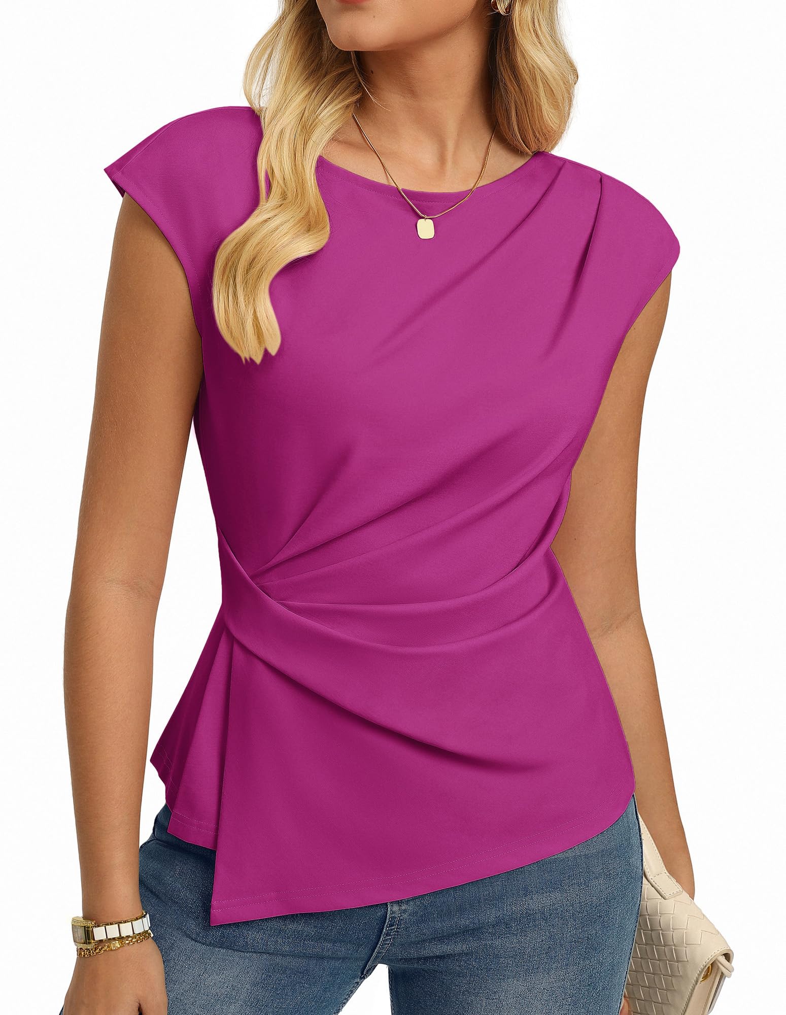 GRACE KARIN Summer Tops for Women Short Sleeve Round Neck Casual Ruched Tunic Bl