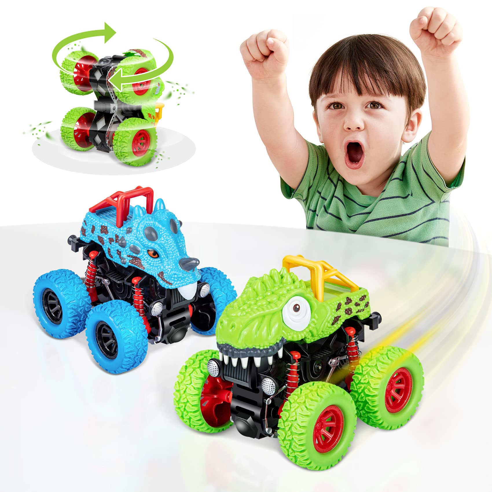 LODBY Dinosaur Toys for 2 3 4 5 Year Old Boys - Monster Truck Toys for Toddlers 