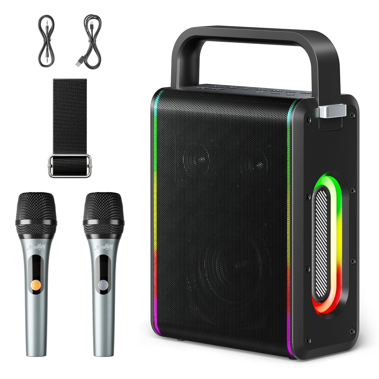 Moukey MPS5 Portable Karaoke Machine, 200W Peak Power Rechargeable Bluetooth Spe