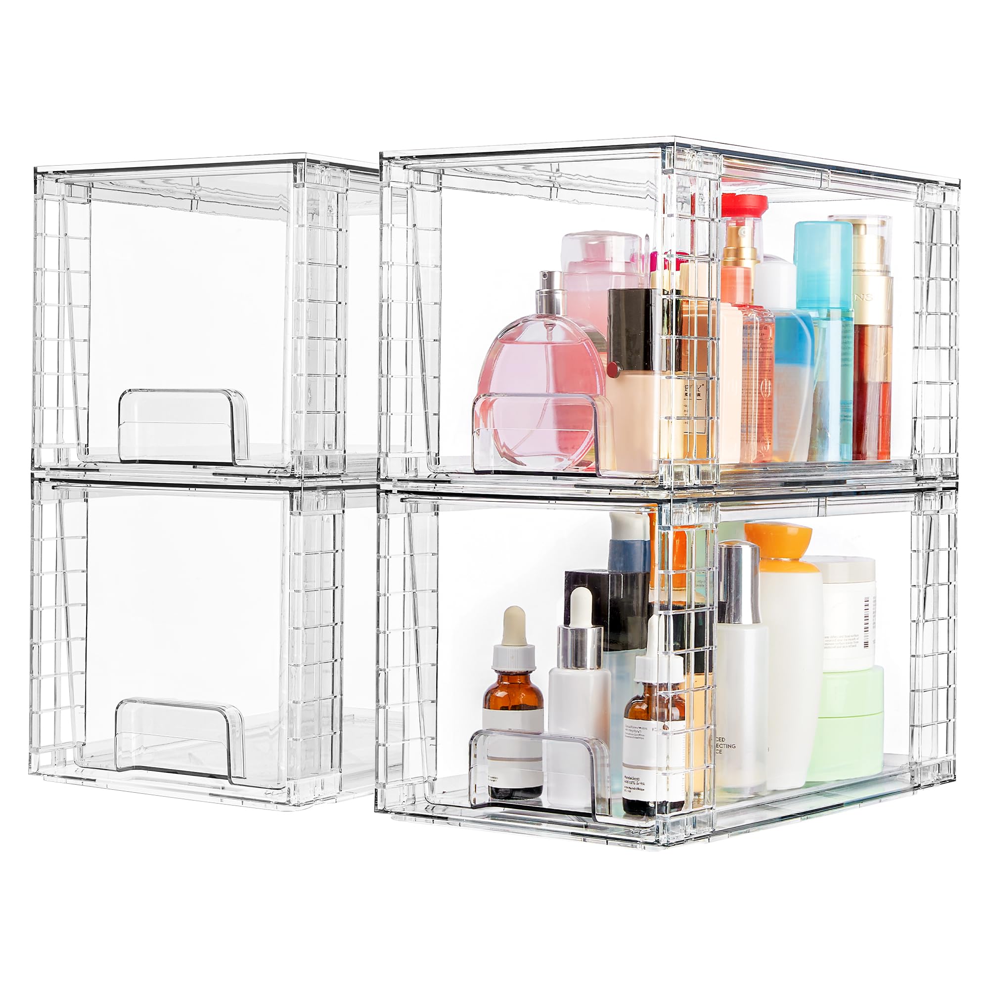 Vtopmart 4 Pack Large Stackable Storage Drawers, Clear | Easily Assemble Bathroo