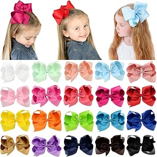 YHXX YLEN 20PCS 6 Inch Hair Bows for Girls, Grosgrain Ribbon Hair Clips | Girls Bows 20 Solid Colors Toddler Alligator Clips Back to School Hair Bows for Ponytails, Pigtails and Braids