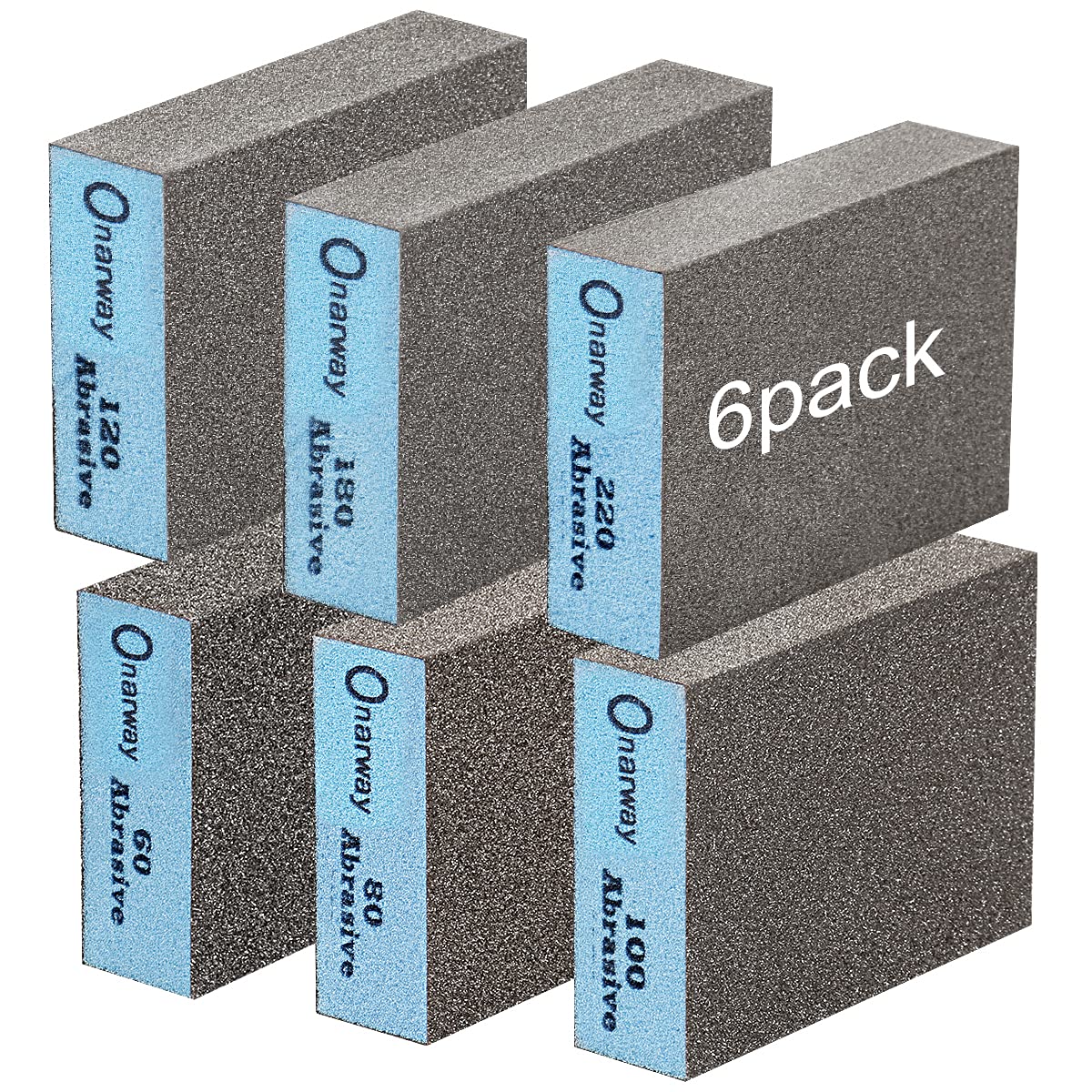 Onarway Sanding Blocks 6 Pack Wet and Dry Dual-use Sandpaper Sponges | Coarse an