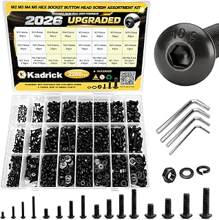 2280PCS M2M3M4M5 Metric Hex Socket Button Head Screws Assortment Kit | M2-0.4,M3-0.5,M4-0.7,M5-0.8mm Screw Nut & Washers Set, Metric Bolt Kit for 3D Print,Grade 10.9, 4/6/8/12/16/20 mm