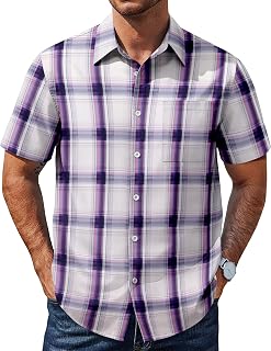 COOFANDY Mens Plaid Button Down Shirts Short Sleeve Casual Summer Shirt Wrinkle Free Dress Shirts with Pocket