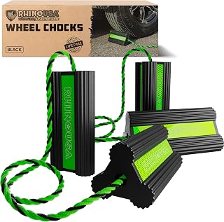 Rhino USA Heavy Duty Rubber Wheel Chocks - Non-Slip Trucks, RVs & Trailers | Durable Non-Slip Rubber Chocks for Safety. For Trucks, Trailers, Rvs, Campers & Tires. Heavy Duty Holding Power. Black