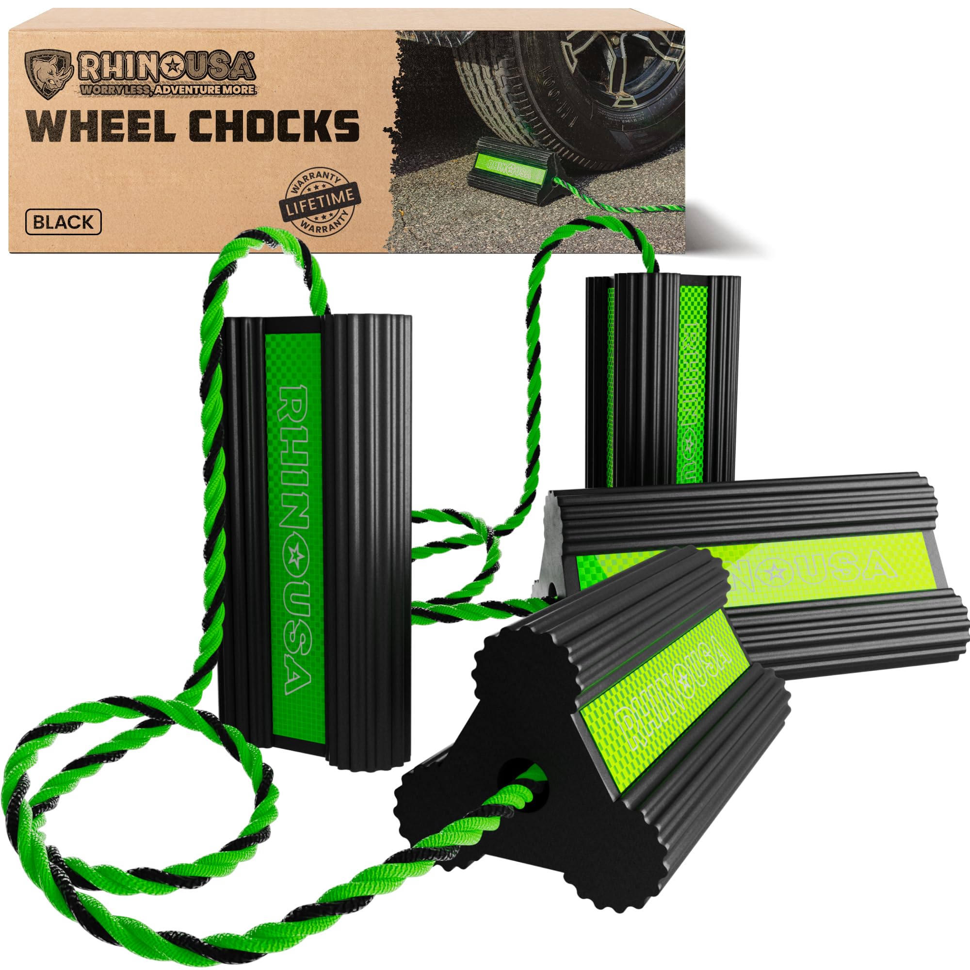 Rhino USA Heavy Duty Rubber Wheel Chocks - Non-Slip Trucks, RVs & Trailers | Dur