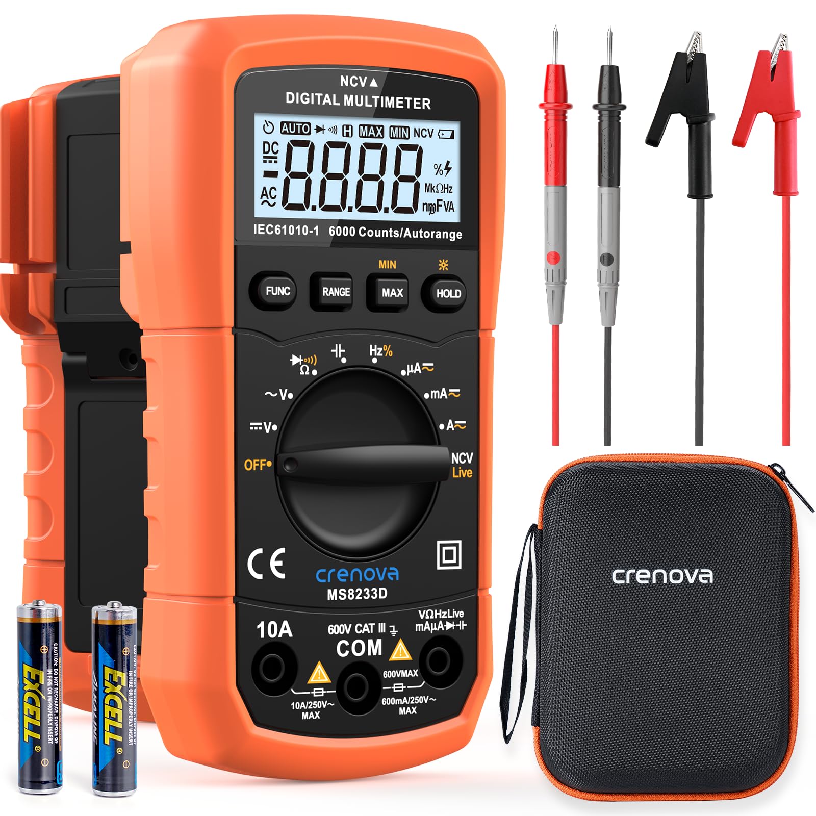 Crenova MS8233D Digital Multimeter 6000 Counts Multi Tester Voltmeter Ammeter Oh