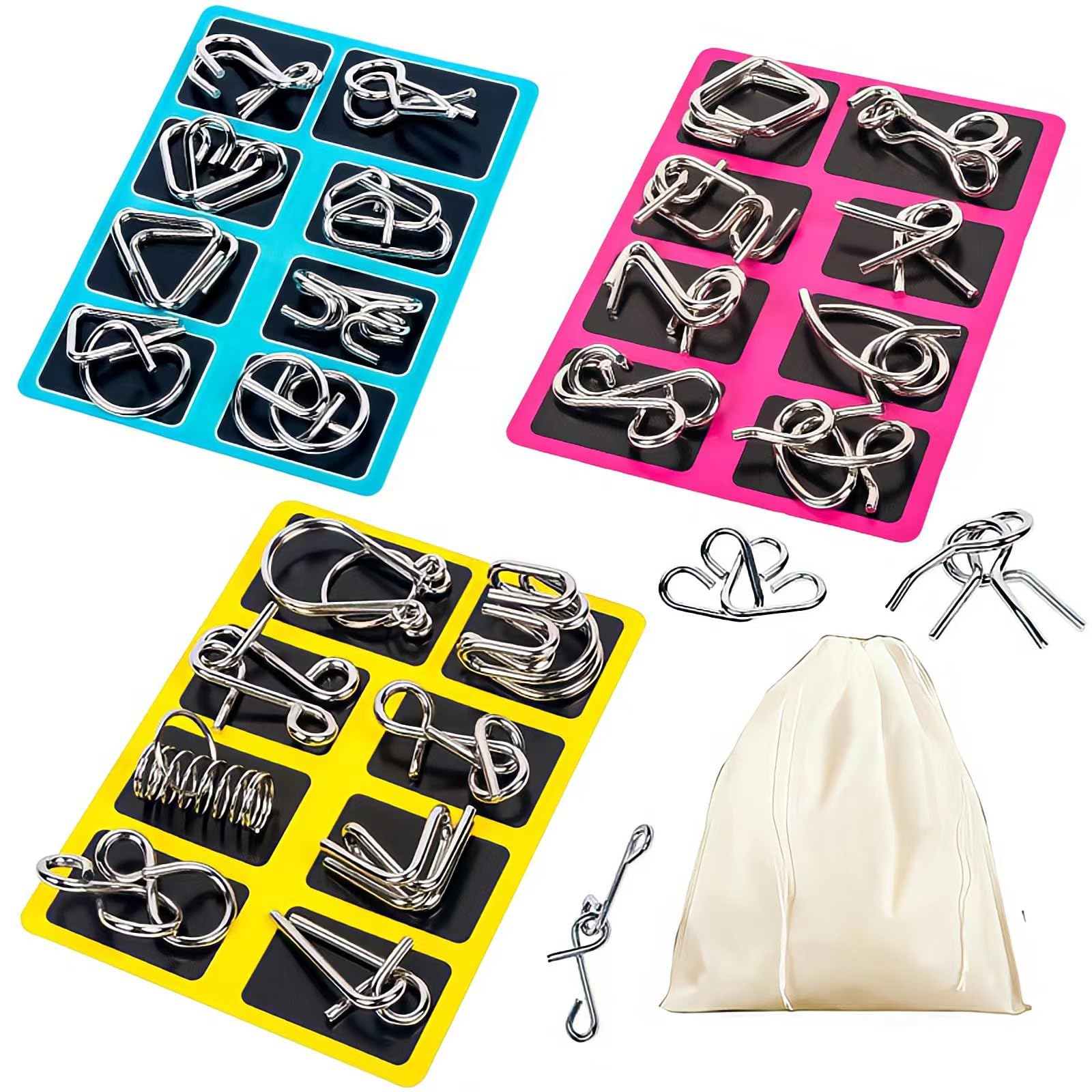 Metal Wire Puzzle Set of 24 with Pouch | Brain Teaser IQ Test Disentanglement Ir