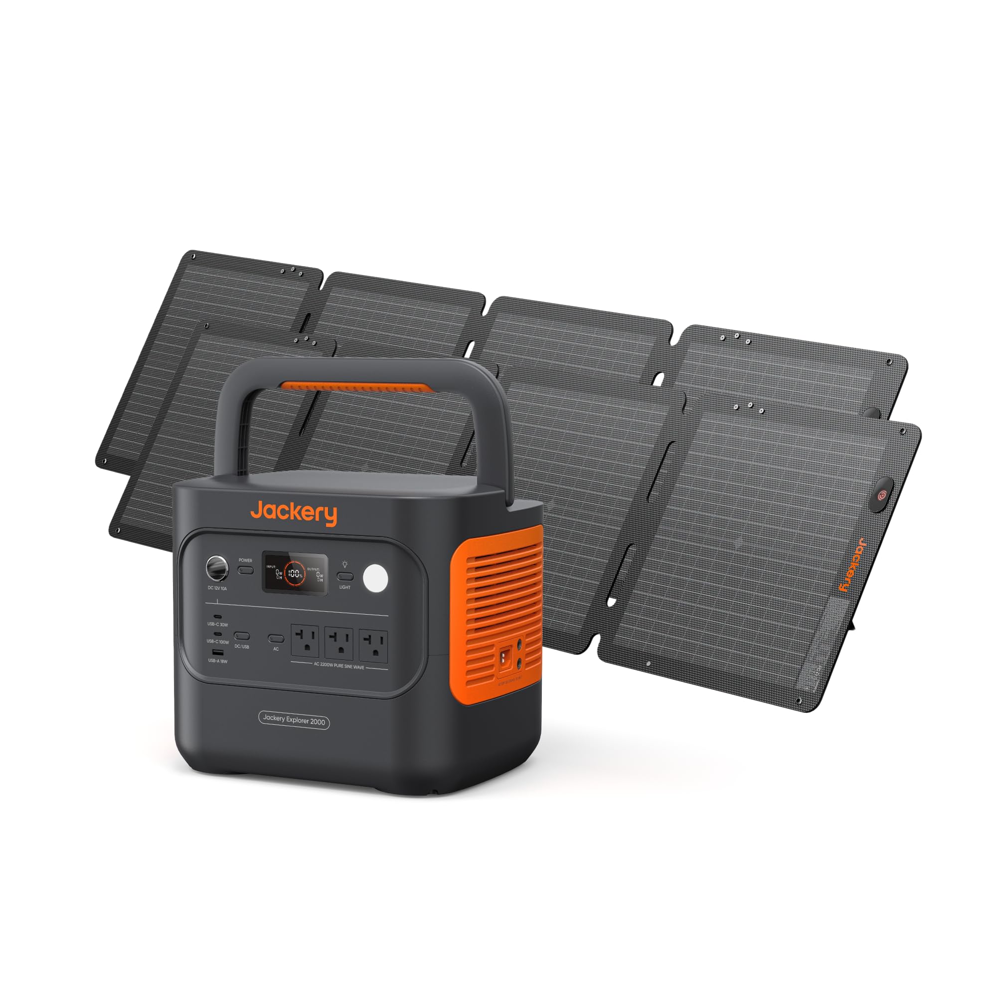 Jackery Solar Generator 2000 v2 with 2x 100W Air Panels | 2200W AC Output, 2042W