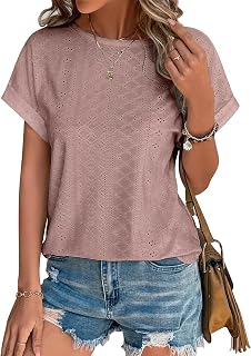Bliwov Women's Summer Short Sleeve Embroidery Eyelet Blouses