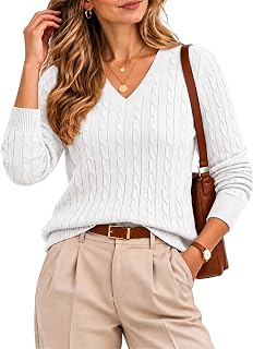 QUALFORT Womens 100% Cotton Cable Knit Sweaters Lightweight Pullover Tops