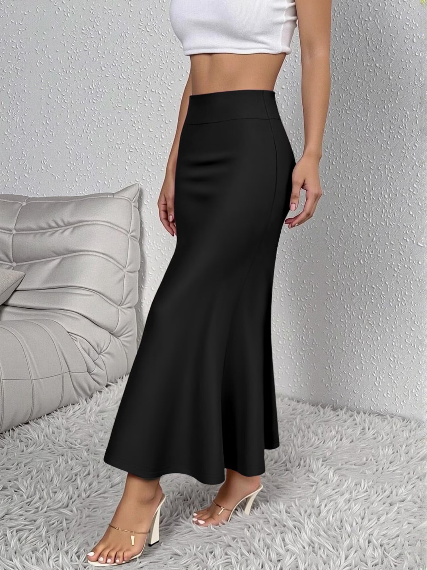 Women Elegant High Waist Flared Casual Work Midi Skirt