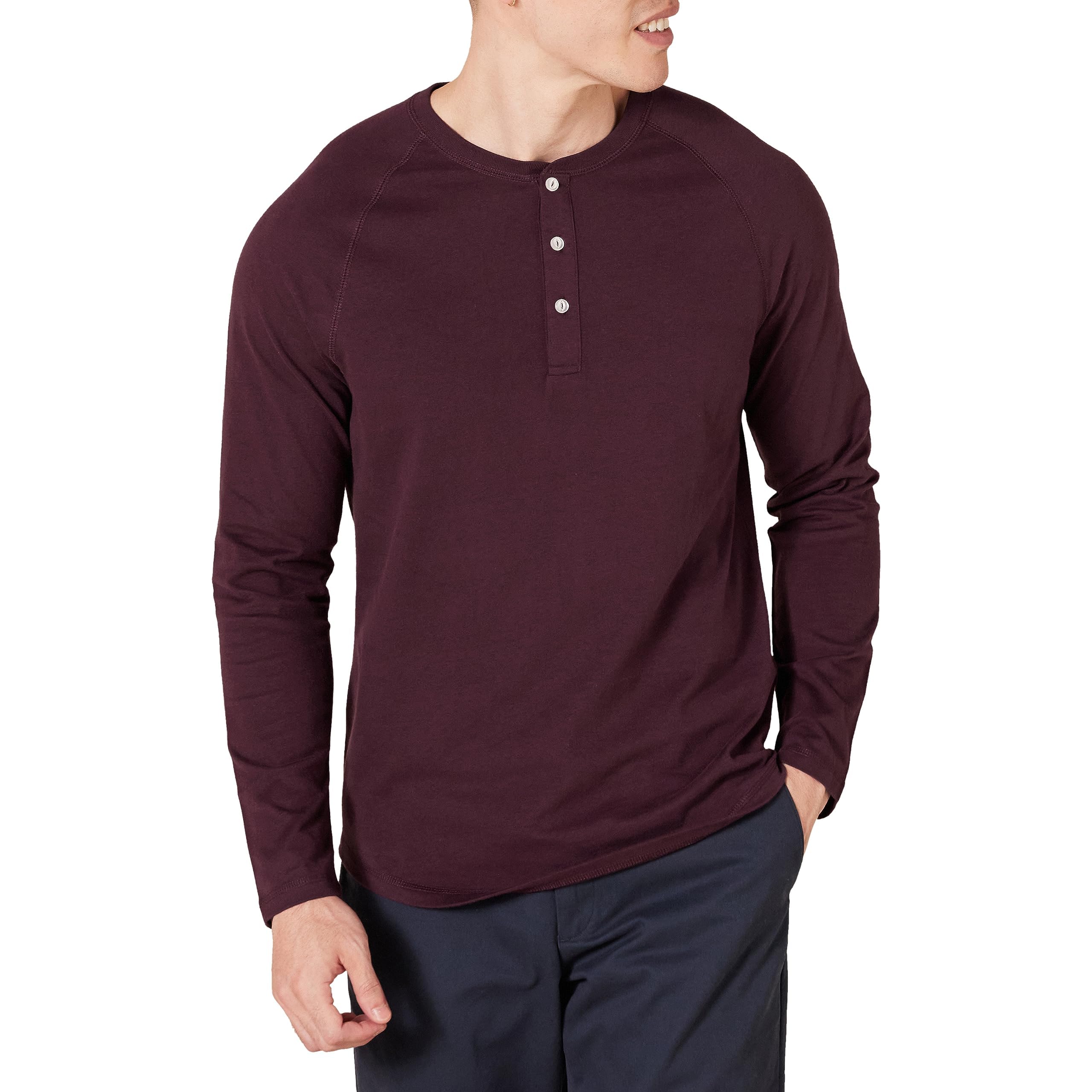 Amazon Essentials Men's Long Sleeve Henley Shirt 100% Cotton