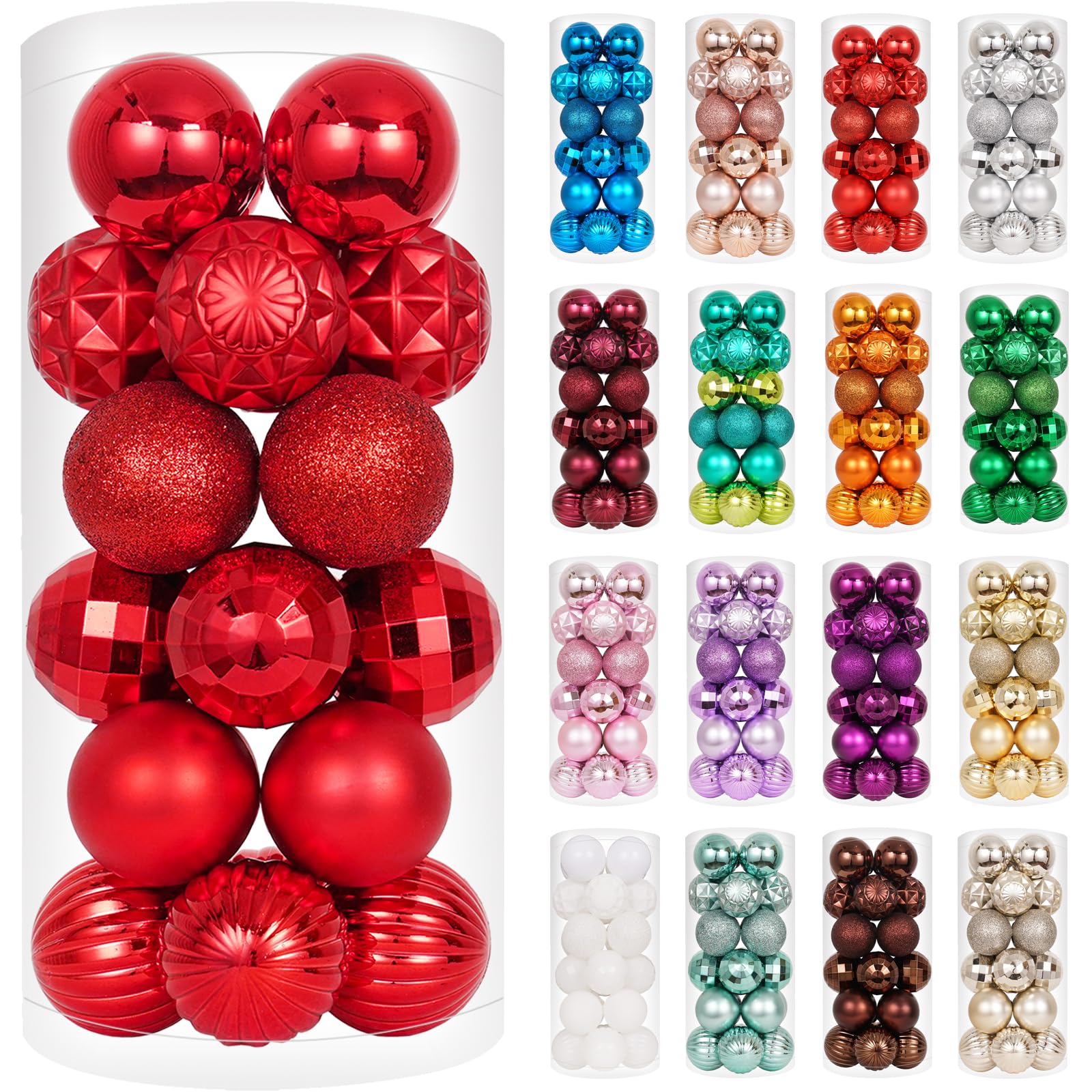 XmasExp 24ct Red Christmas Ornaments for Tree Decorations, Small Shatterproof Ch