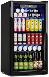 Icyglee 126 Can Mini Fridge, 3.2 Cu.Ft Beverage Refrigerator, Drink Cooler | 34–64°F, Glass Door, Beverage Cooler with Digital Temperature Display & Adjustable Shelves for Soda Beer or Wine, NEW Black
