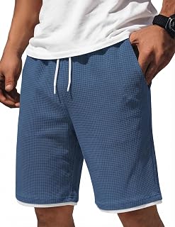 COOFANDY メンズ カジュアルショーツ コットン ドローストリング 7/9インチ ワッフルショーツ ストレッチ ゴムウエスト サマー ビーチ ラウンジ スウェットショーツ