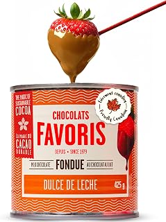 Chocolats Favoris Milk Chocolate Fondue, Dulce de Leche, Large Sharing Can | Perfect for Dipping Fruits & Desserts, Smooth & Creamy Sustainable Cacao, Made in Canada, Ready in 25 minutes, 425 g