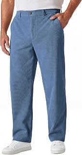 COOFANDY Pantalones de pana para hombre, corte recto, parte delantera plana