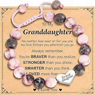 Granddaughter Bracelet from Grandma, Heart Natural Stone Beaded Bracelet for Girls, Valentines Birthday Easter Gifts for Daughter Granddaughter, Adjustable Jewelry Gift for Girls