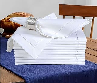 Cotton Cloth Napkins, White, 18x18, Set of 12 for Dining Table