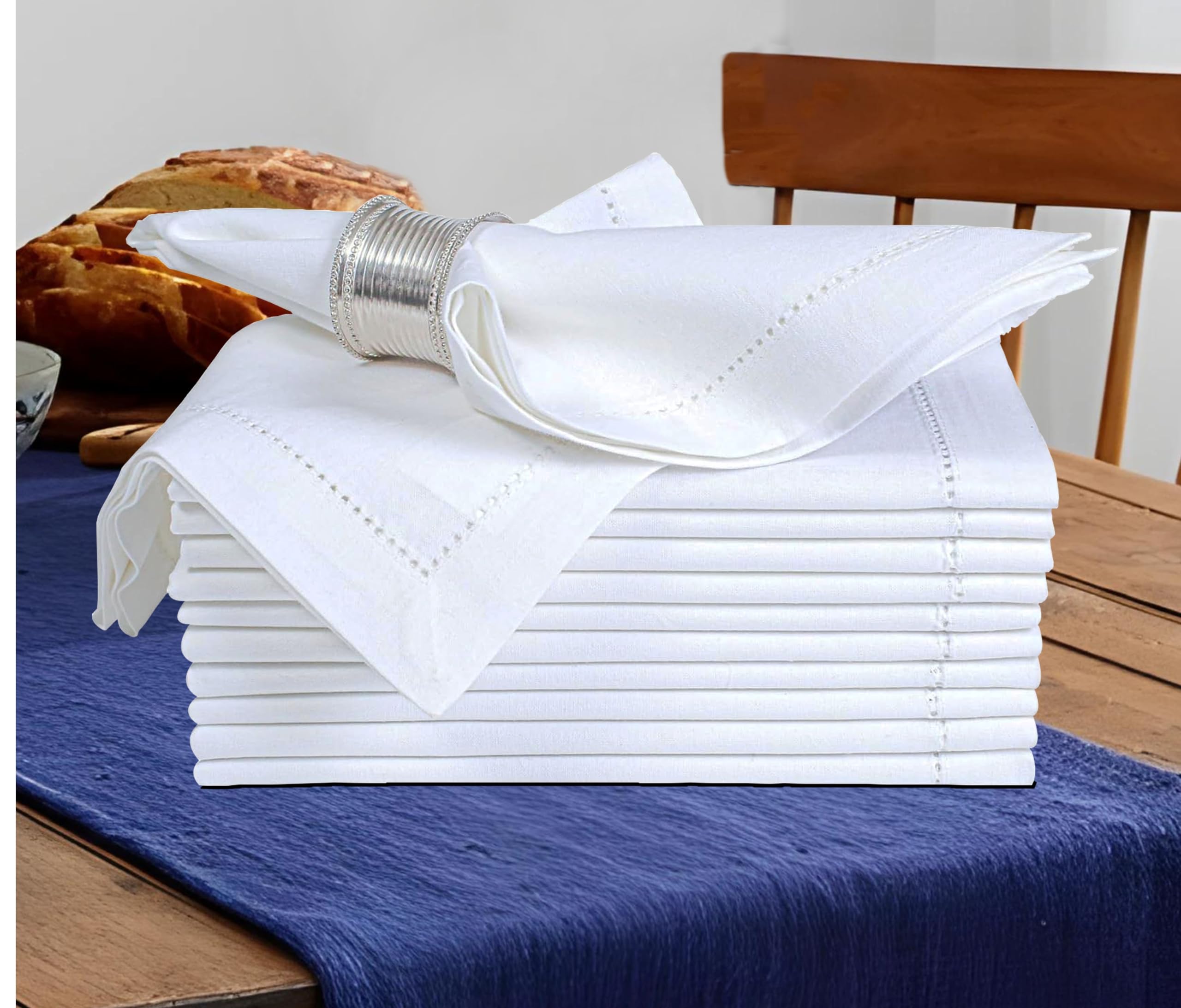 Cotton Cloth Napkins, White, 18x18, Set of 12 for Dining Table