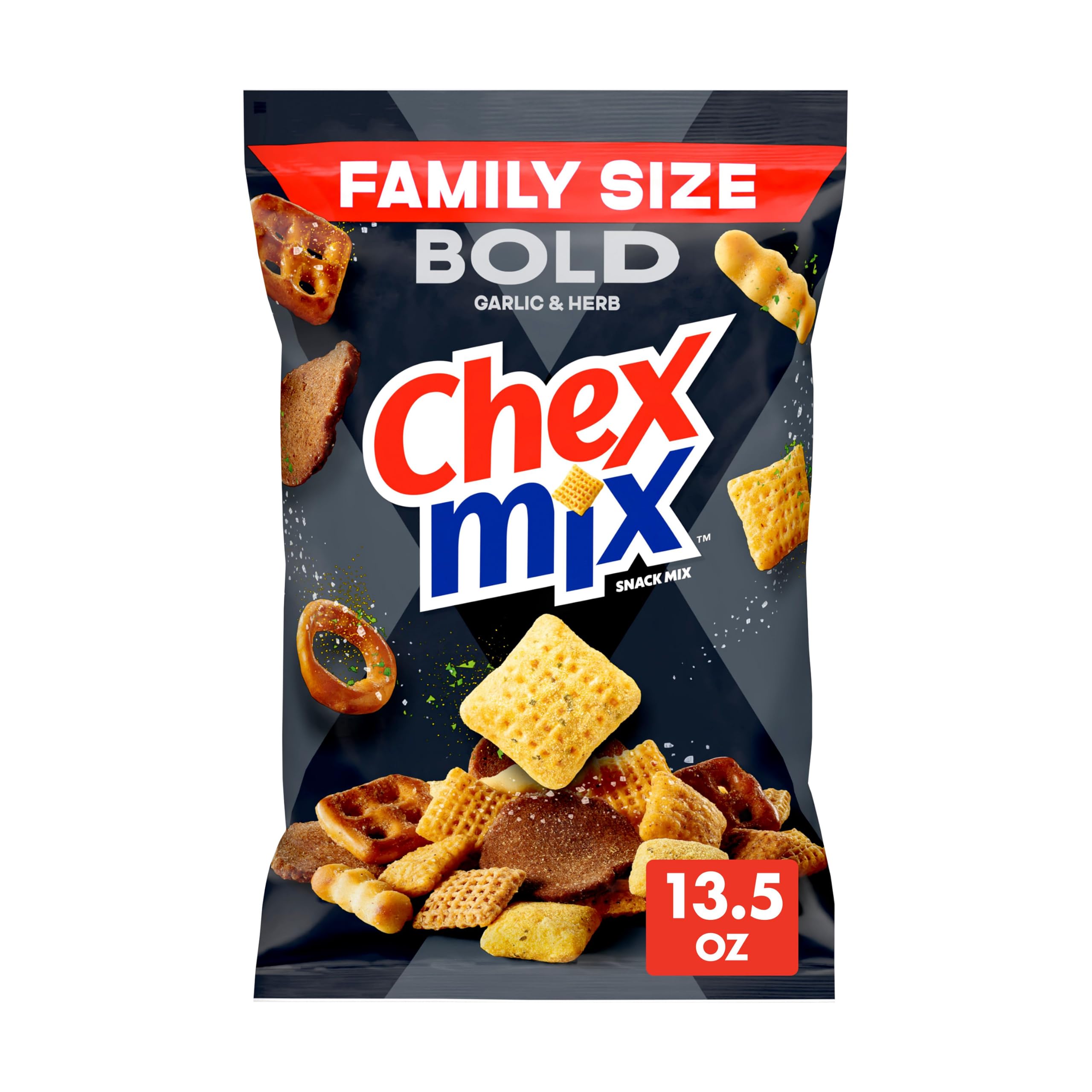 Chex Mix Bold Garlic & Herb Snack Mix, Family Size, 13.5 oz | Corn & Wheat Chex,