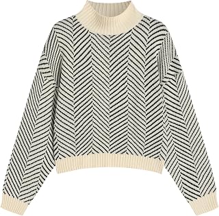 ZAFUL Women's Pullover Sweater Drop Shoulder Plain Knitted Cropped Sweater Pullover Solid Long Sleeve Cropped Tops