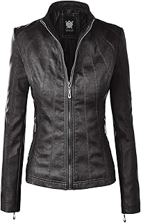 Lock and Love Women's Faux Leather Moto Biker Jacket Coat with Removable or Non-Removable Hood