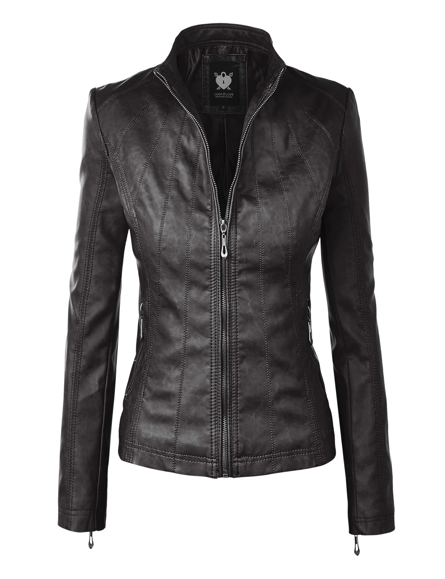 Lock and Love Women's Faux Leather Moto Biker Jacket Coat with Removable or Non-
