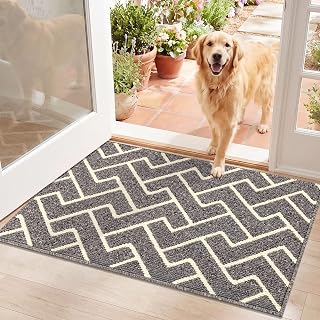 Biscpro Indoor Door Mats,60x90cm Door Mat Non Slip Backing,Dirt Trapper Mat Absorbent Non-Slip Doormat for Entrance,Inside,Kitchen,Front Back Door,Pets and Garden-Grey