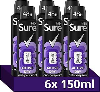 Sure Men Active Dry 48hr Anti-Perspirant Deodorant Spray 6x 150 ml