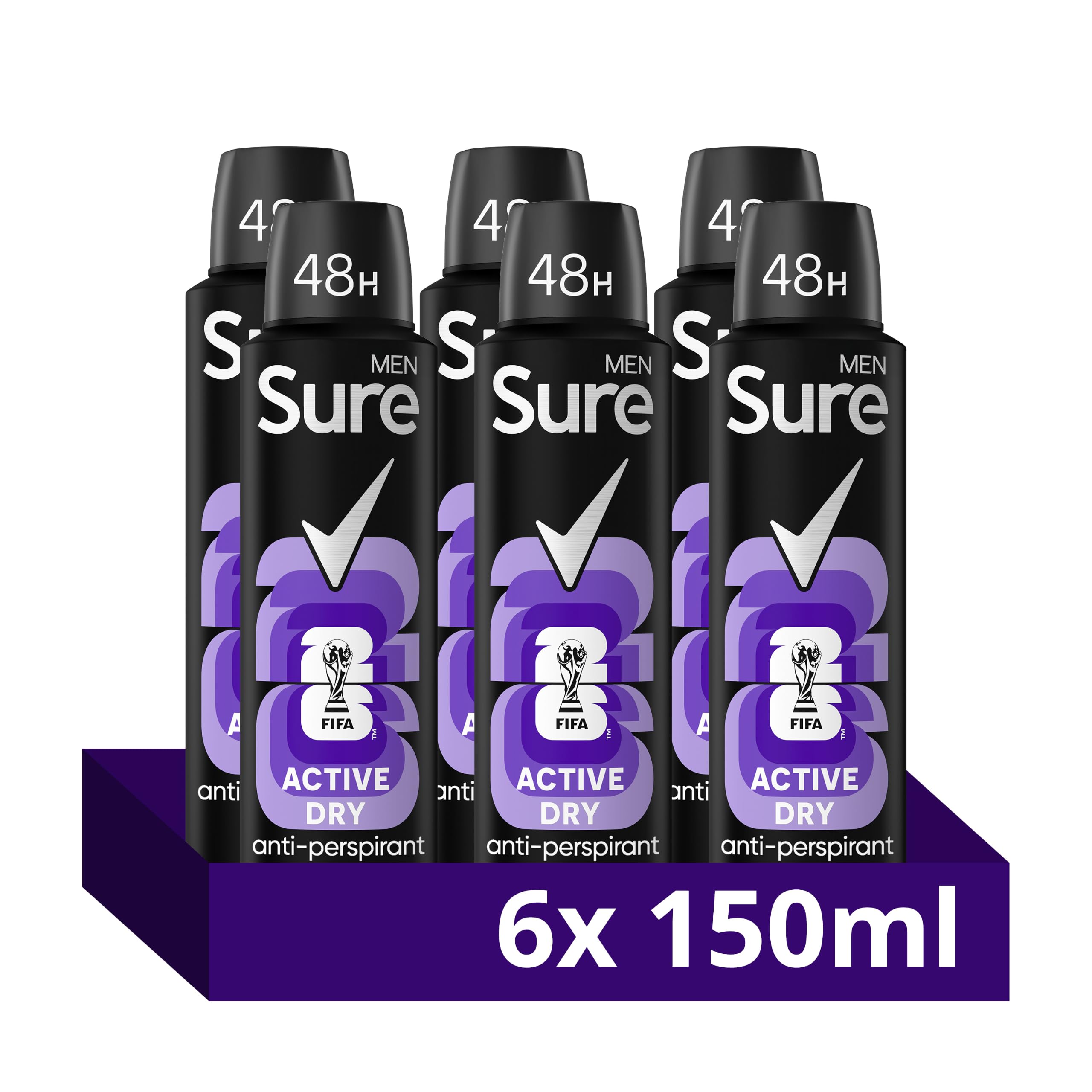 Sure Men Active Dry 48hr Anti-Perspirant Deodorant Spray 6x 150 ml